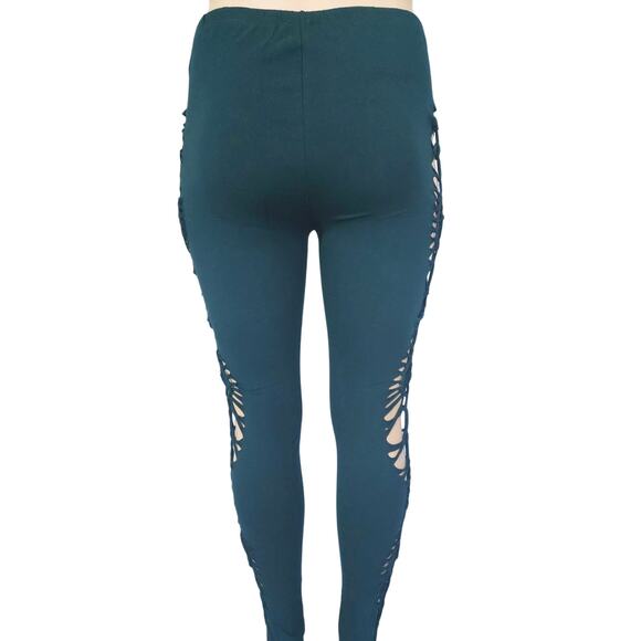 EMERALD VINES - 3XL - Leggings - Deep Green with Cute Side Cuts - Picture 6 of 7